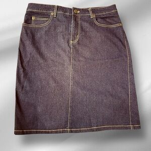 Apostrophe Petite Stretch Denim Dark Blue Slit Skirt Women's Knee Length Sz 10p